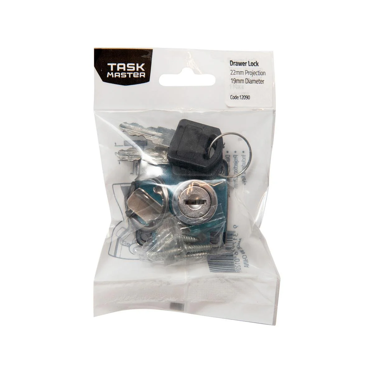 Taskmaster Drawer Lock - 19 x 22mm - Nickel - Includes 2 Keys