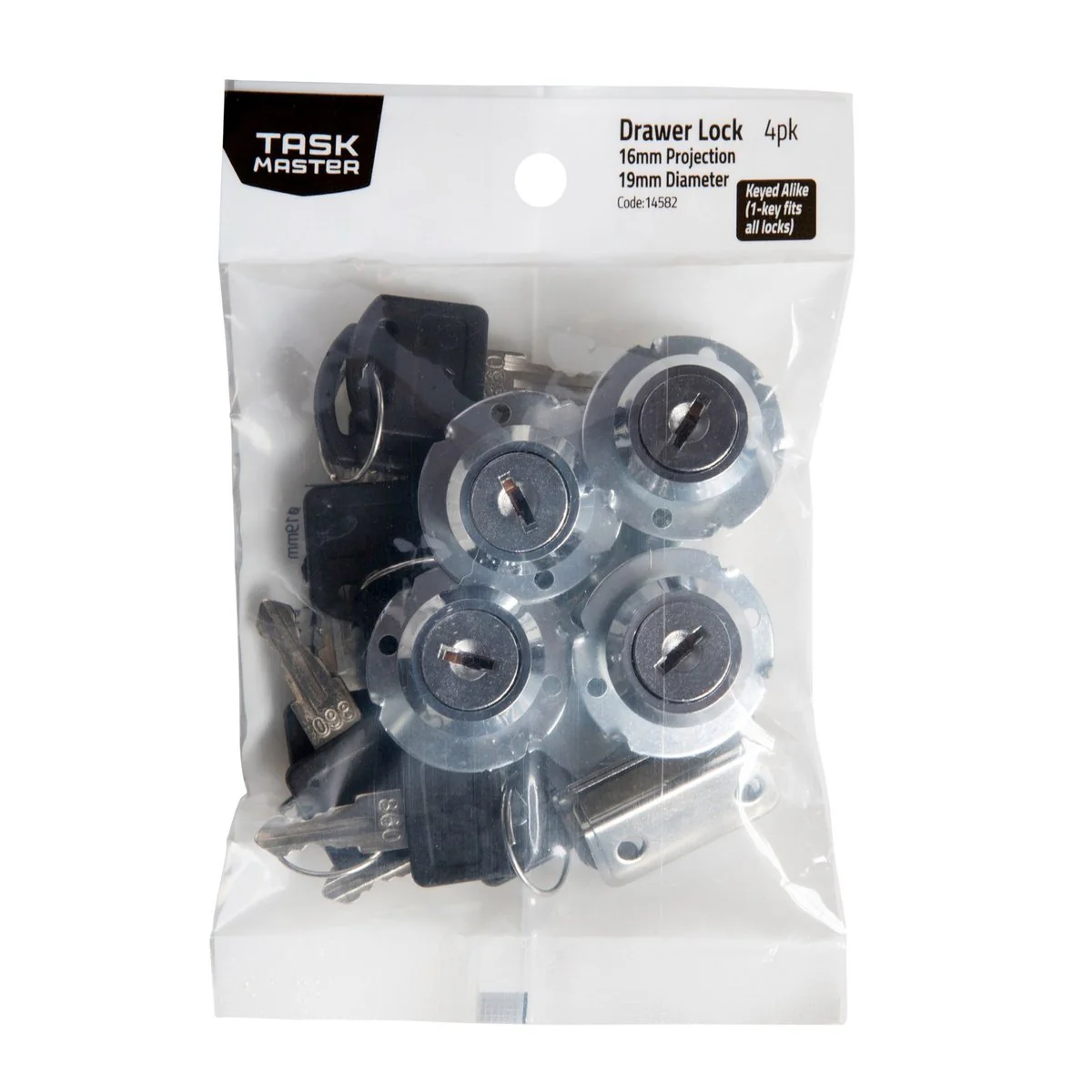 Taskmaster Drawer Lock Keyed Alike 4 Pack 19x16mm Steel