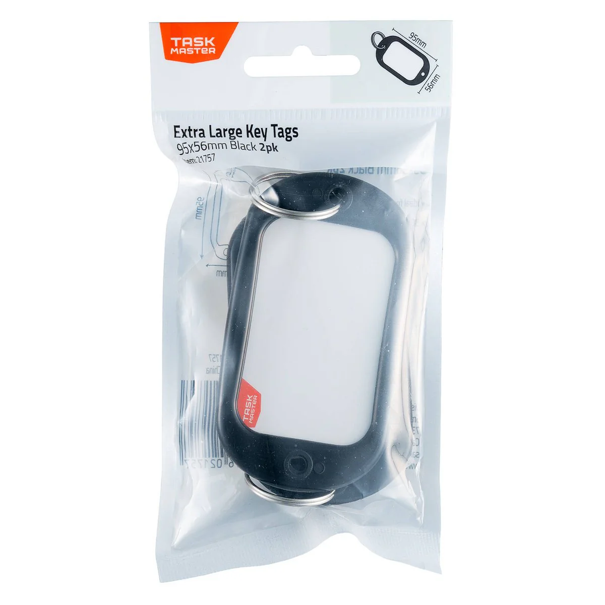 Taskmaster Extra Large Key Tags 2 Pack - 95 x 56mm - Black - Durable Identification - Image 2
