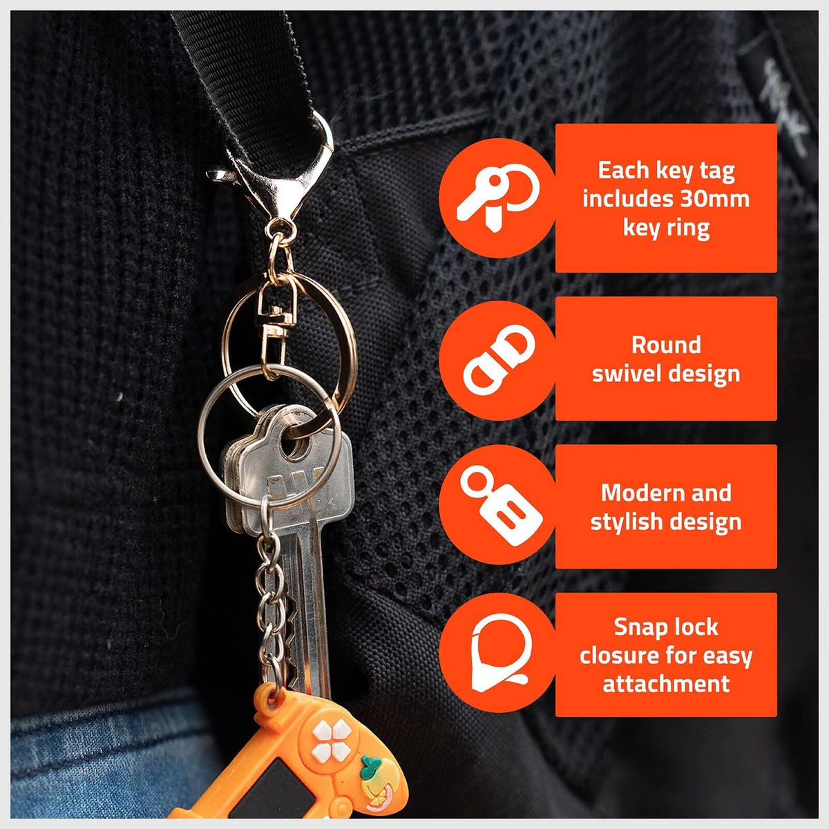 Taskmaster Gold Key Rings with Clip 5 Pack - 30mm Diameter - Gold Finish - Image 3