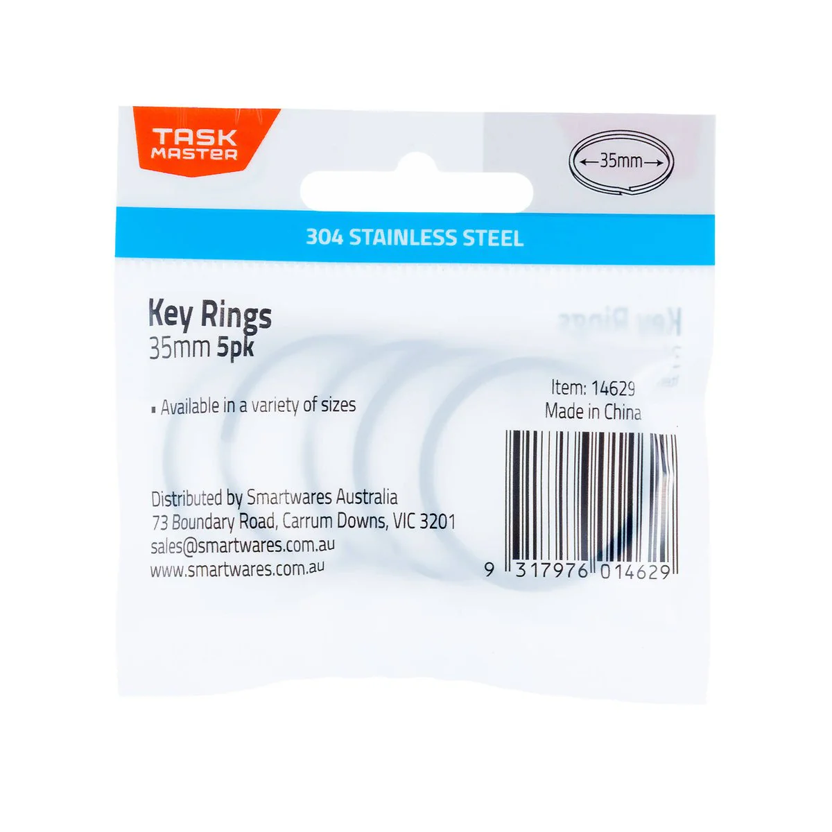 Taskmaster Stainless Steel Key Ring 5 Pack - 35mm - Durable 304 Grade - Image 3