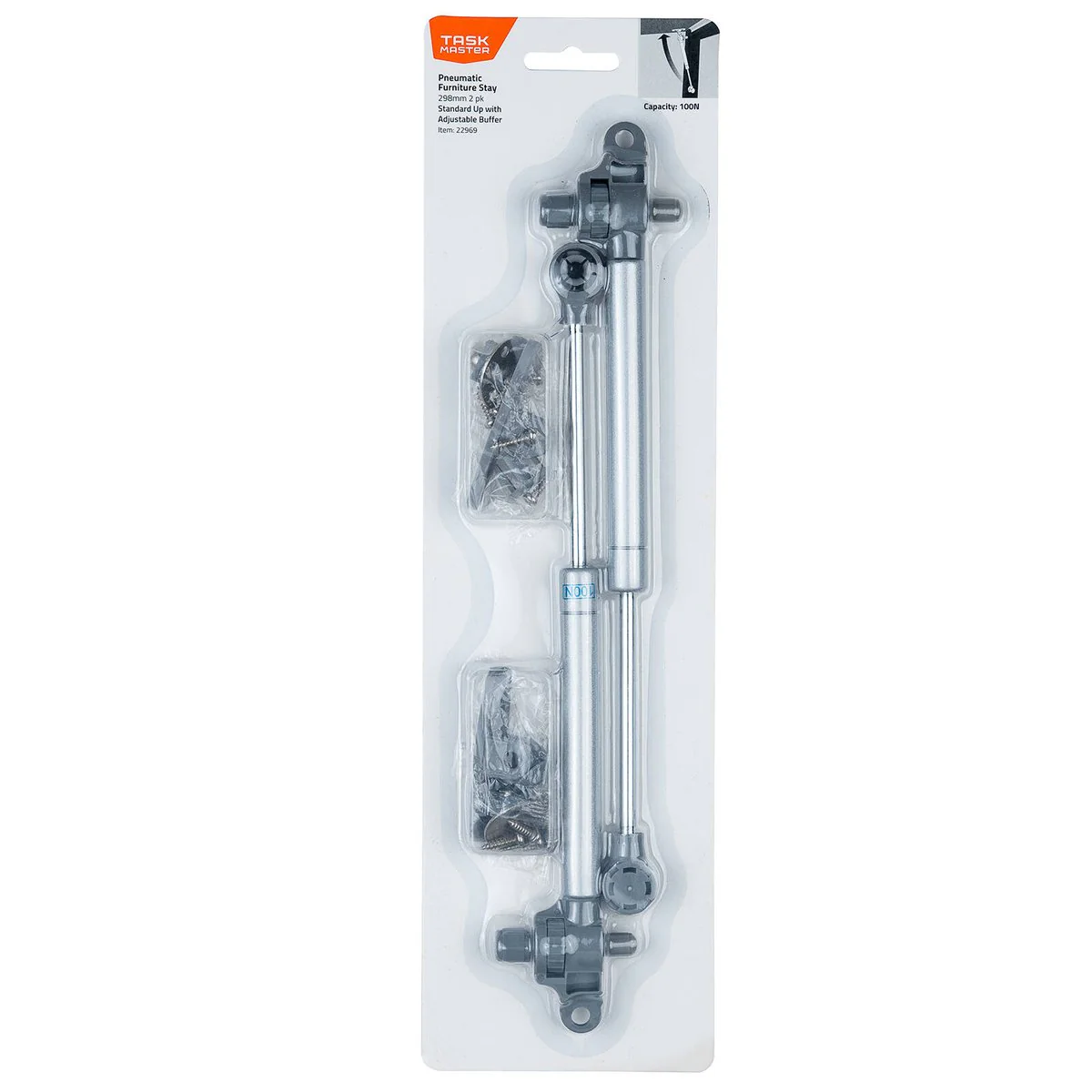 Taskmaster Pneumatic Furniture Stay 2 Pack - 298mm - Grey - Easy Installation