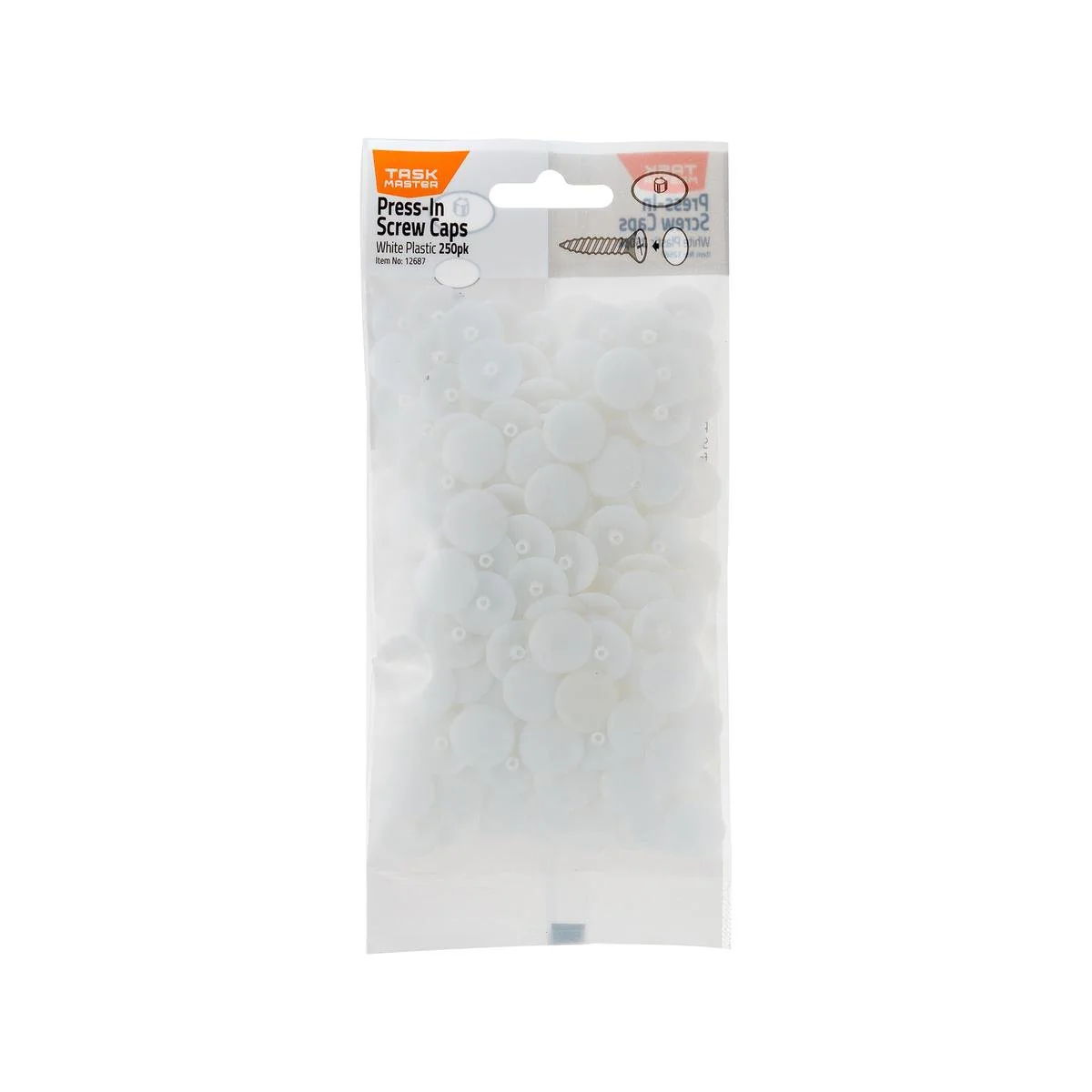 Taskmaster Screw Caps - 10mm - White - 250 Pack - Durable Plastic