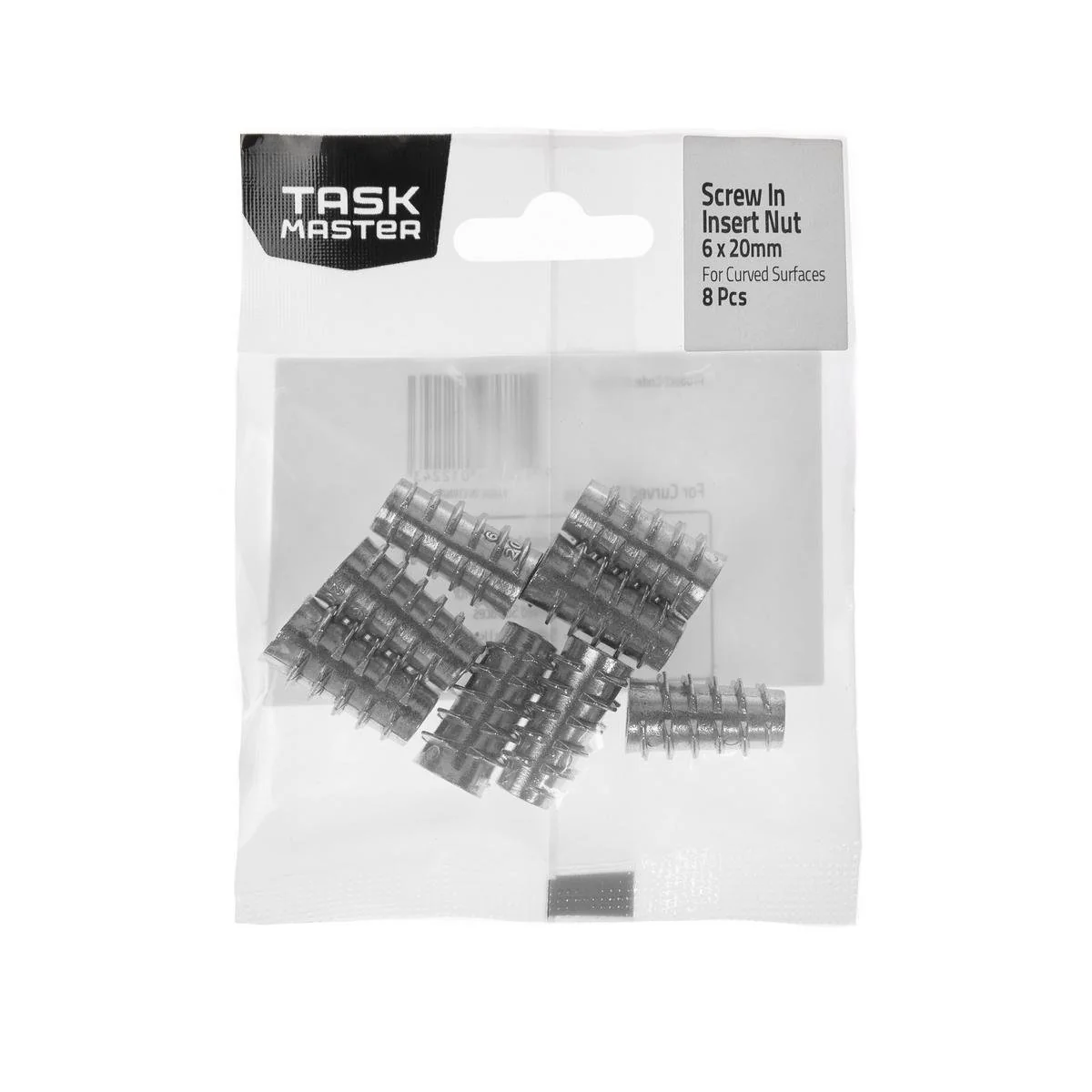 Taskmaster Screw-In Insert Nut - M6 x 20mm - Metal - Curved Surfaces