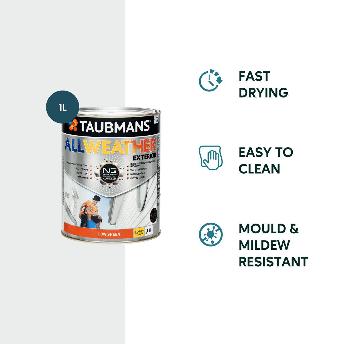 Taubmans 1L Hi C Yellow Low Sheen Exterior Paint - All Weather - Mould Resistant - Image 2