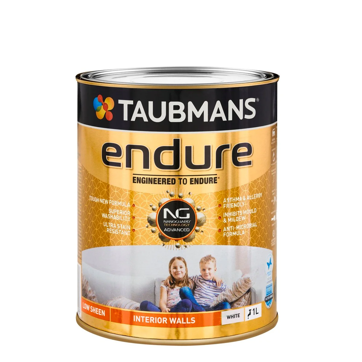 Taubmans 1L Low Sheen Endure Interior Walls Paint - White - Stain Resistant