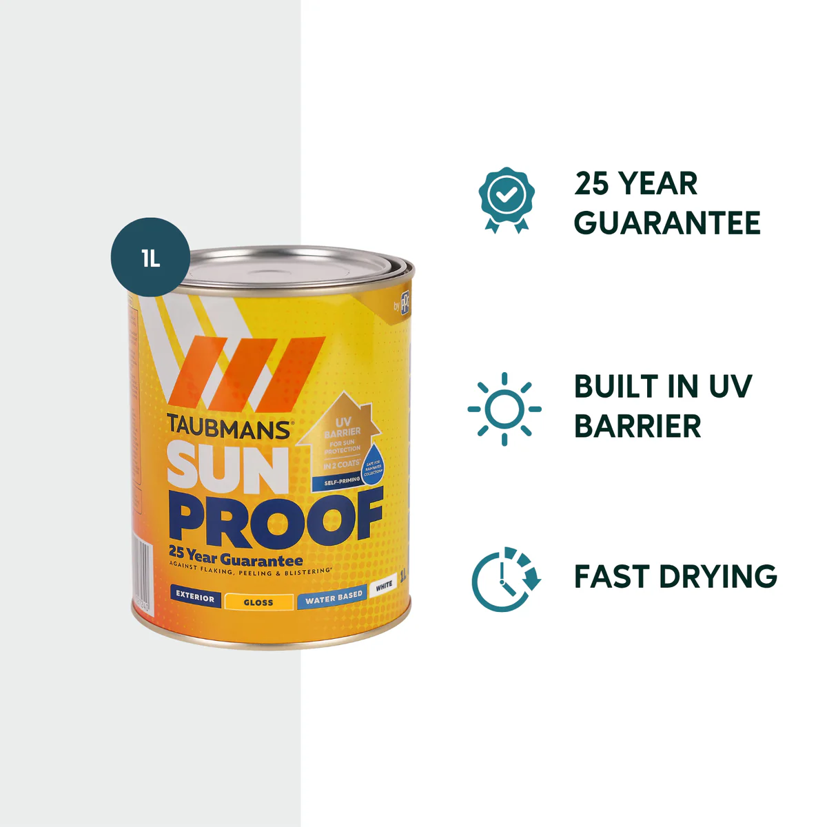 Taubmans 1L White Gloss Sunproof Exterior Paint - Water-Based - UV Protection - Image 2