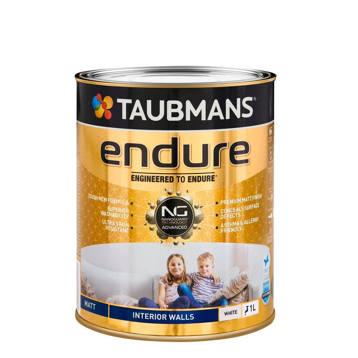 Taubmans 1L White Matt Endure Interior Walls Paint - Water Based - Stain Resistant - Quick Dry
