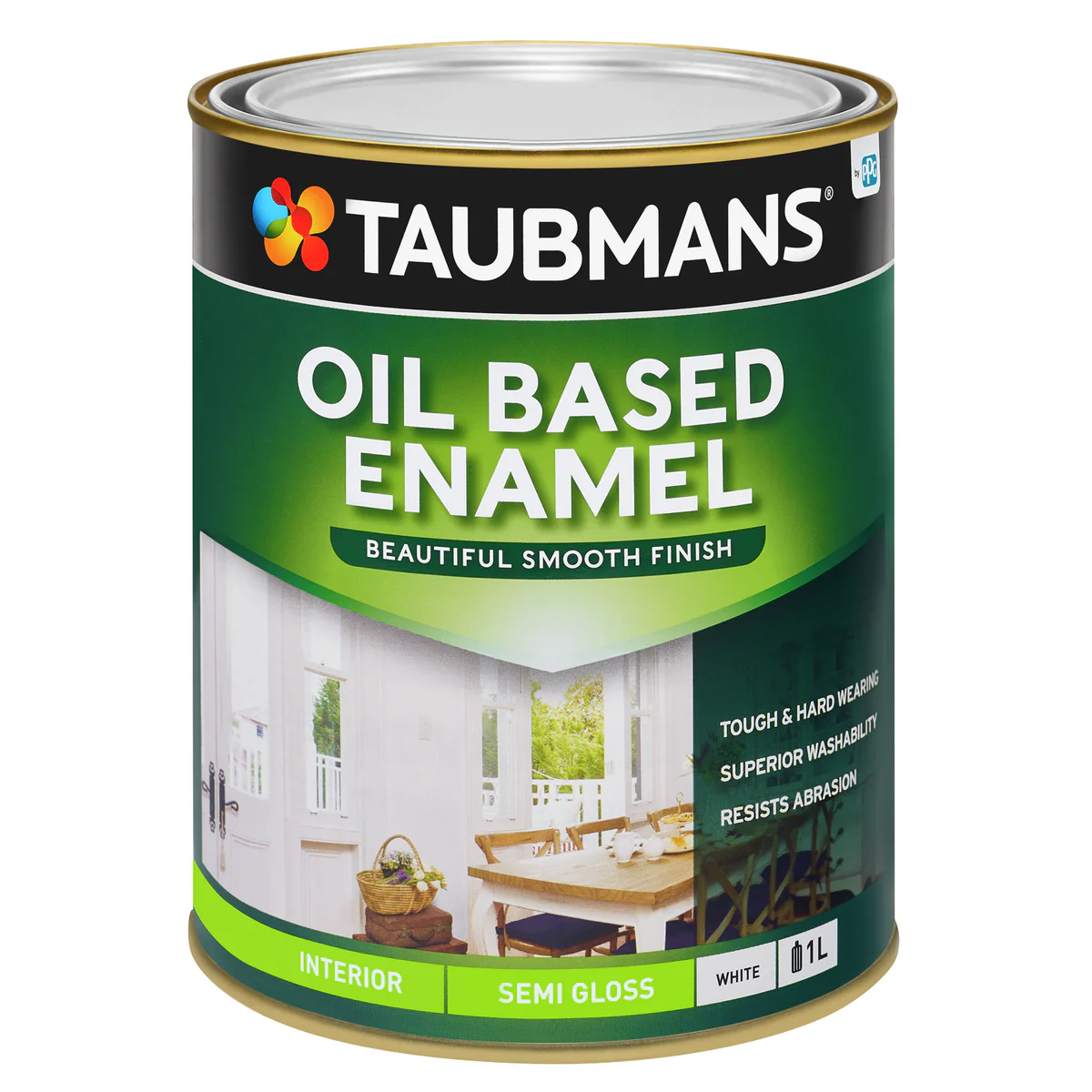 Taubmans 1L White Semi Gloss Oil Based Enamel - Durable Finish - 1L
