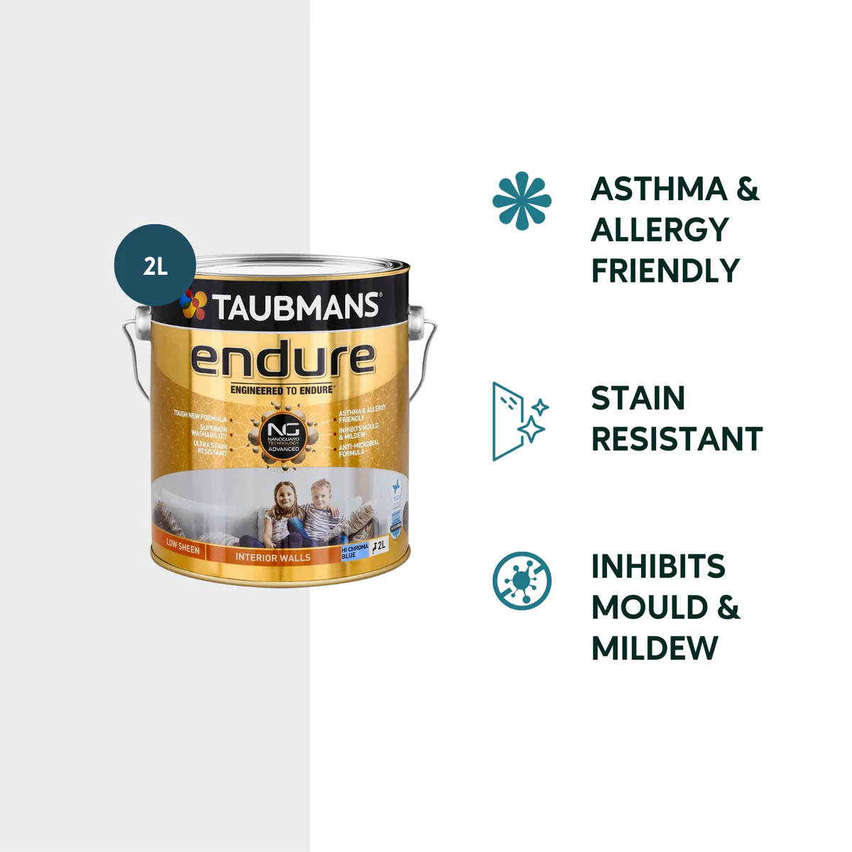 Taubmans 2L Hi C Blue Low Sheen Endure Interior Walls Paint 2.523kg - Image 2