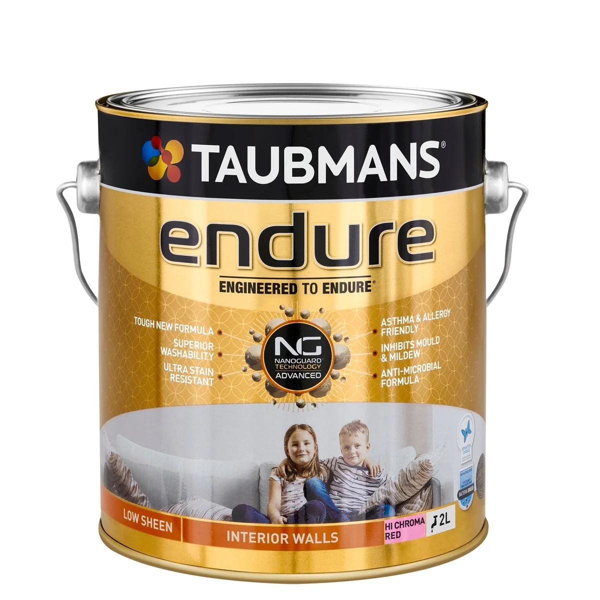 Taubmans 2L Hi C Red Low Sheen Endure Interior Walls Paint 2L