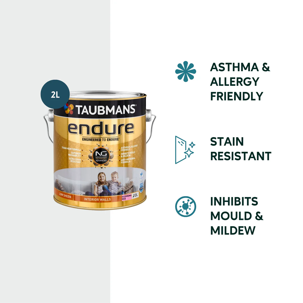 Taubmans 2L Hi C Red Low Sheen Endure Interior Walls Paint 2L - Image 2