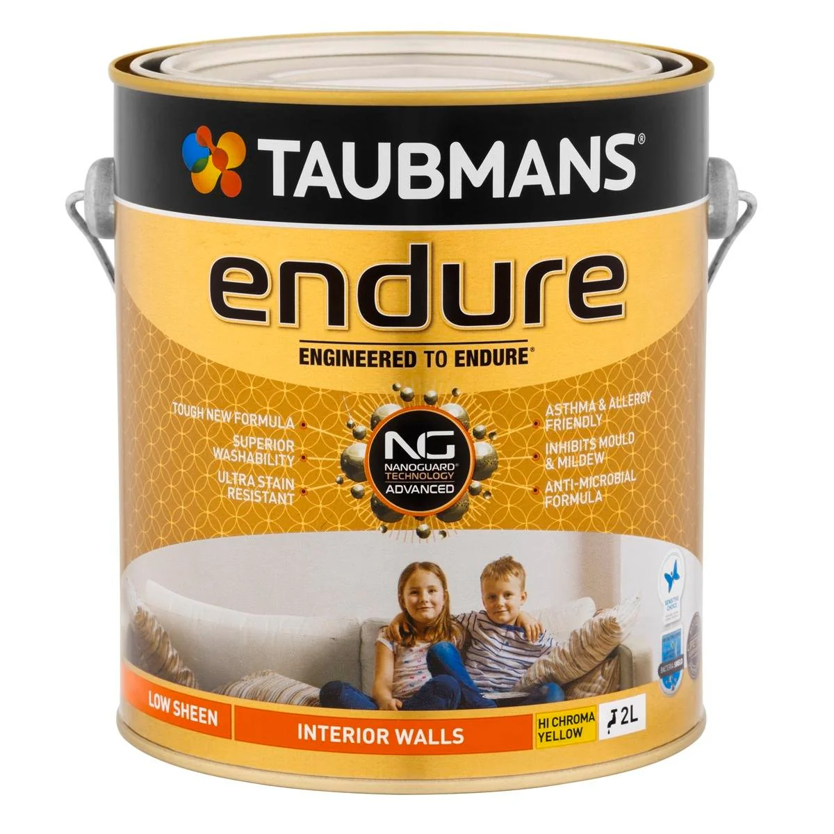 Taubmans Endure Interior Walls Paint 2L Low Sheen Hi-C Yellow
