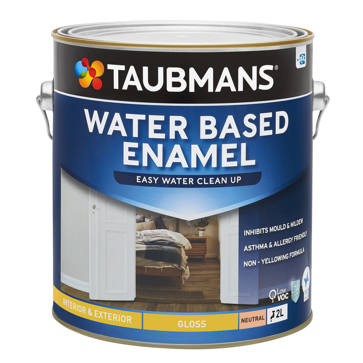 Taubmans 2L Neutral Gloss Water Based Enamel Paint - 2L - Grease Resistant, Low VOC