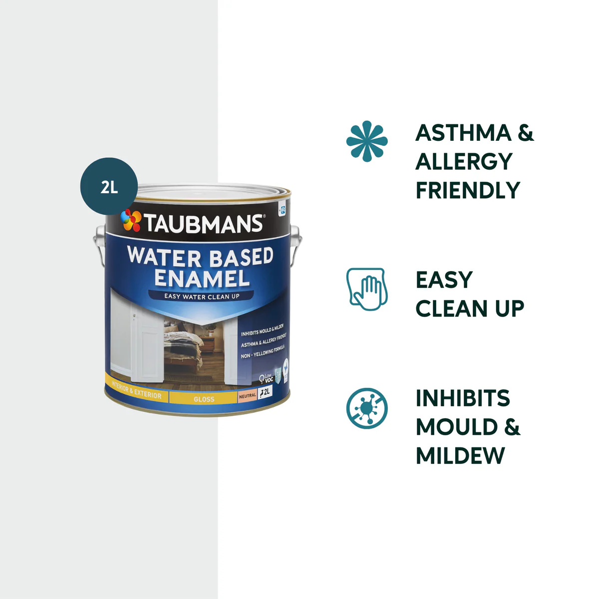 Taubmans 2L Neutral Semi Gloss Water Based Enamel Paint - 2L - Water-Based, Durable Finish - Image 2