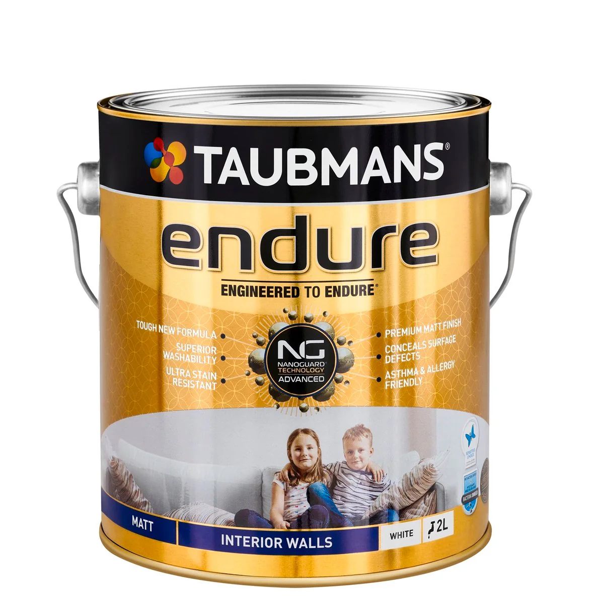 Taubmans 2L White Matt Endure Interior Walls Paint - 2L - Water Based - Stain Resistant