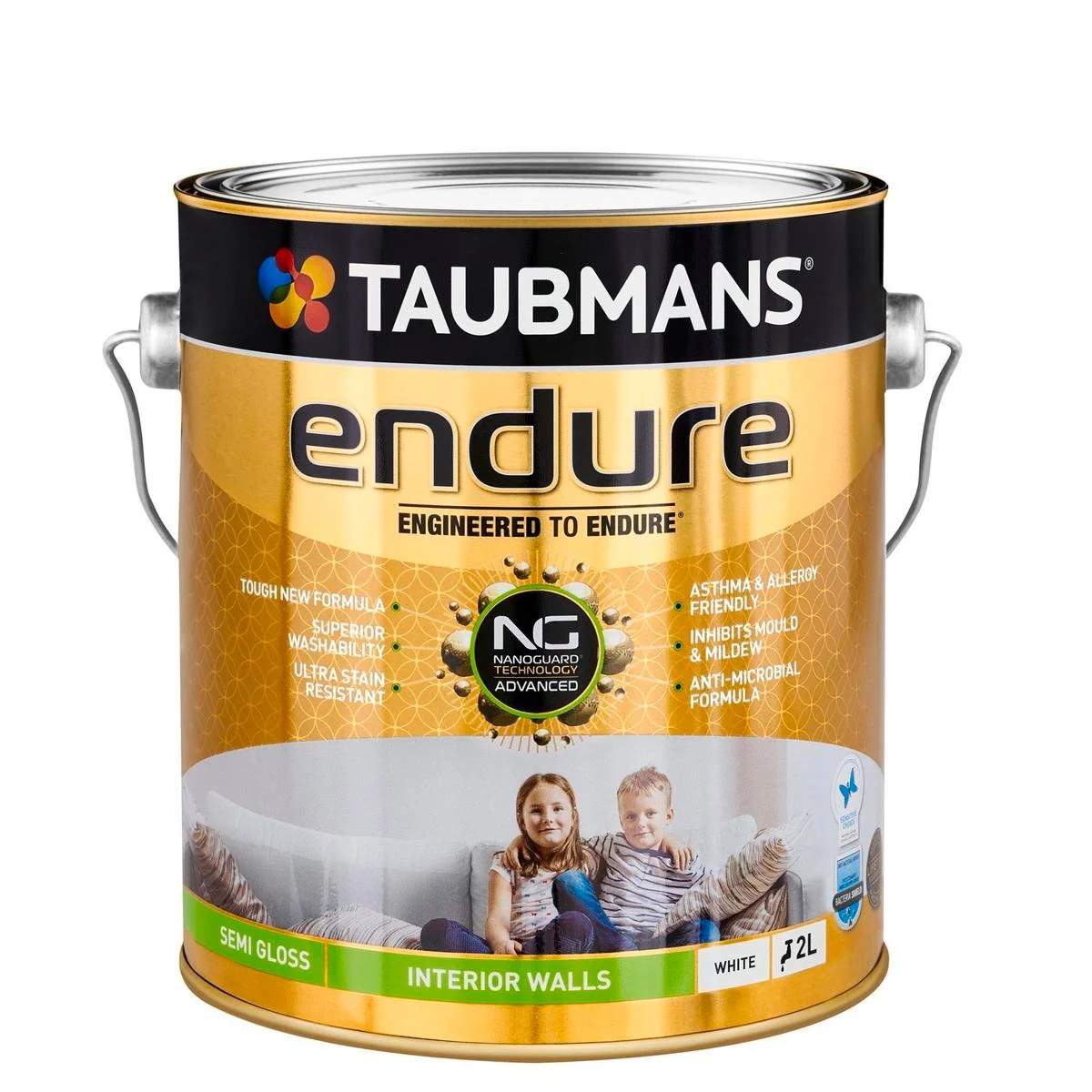 Taubmans 2L White Semi Gloss Endure Interior Walls Paint - Stain Resistant - Low Odour