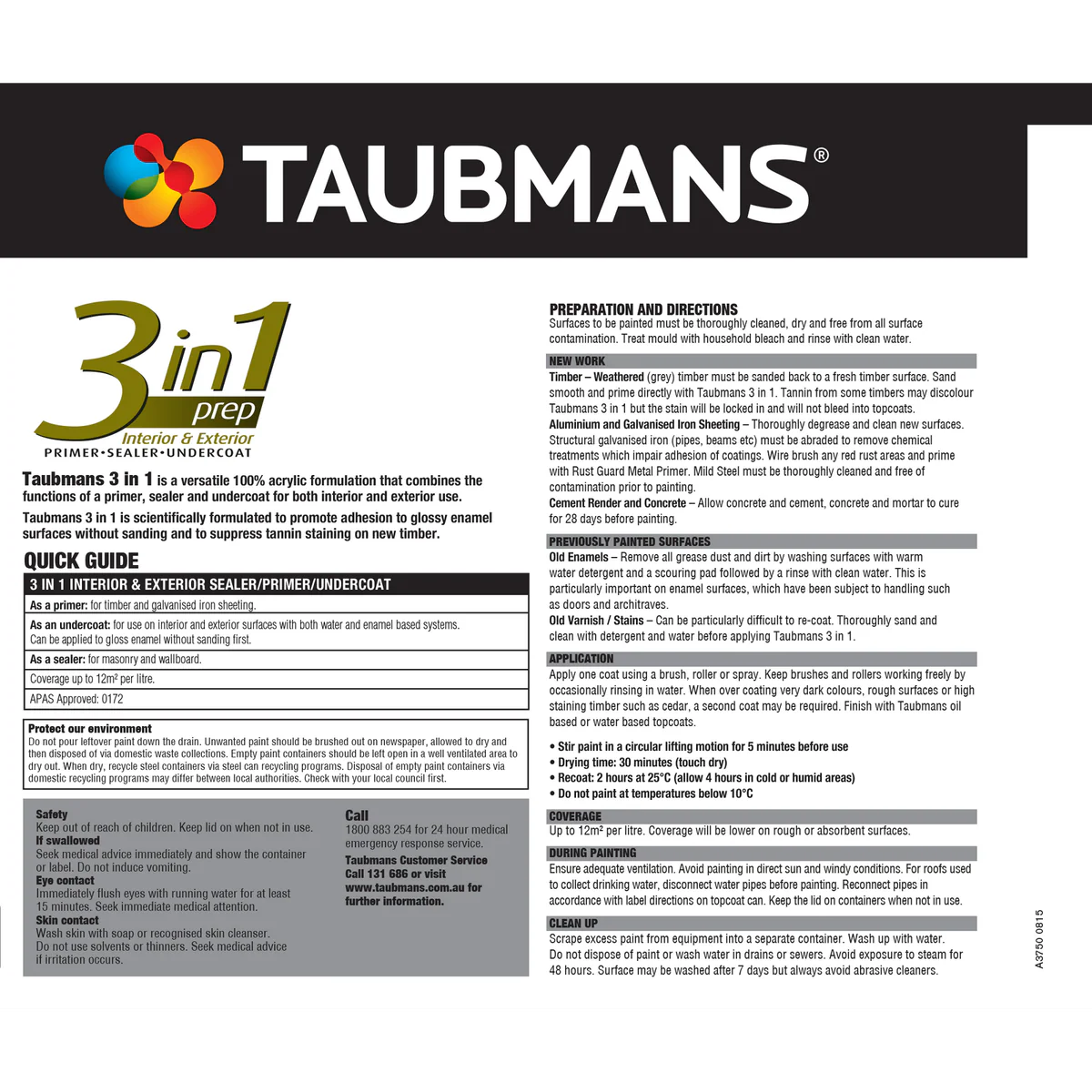 Taubmans 3 in 1 Primer Undercoat Sealer Paint 500ml - White - Fast Drying - Image 4