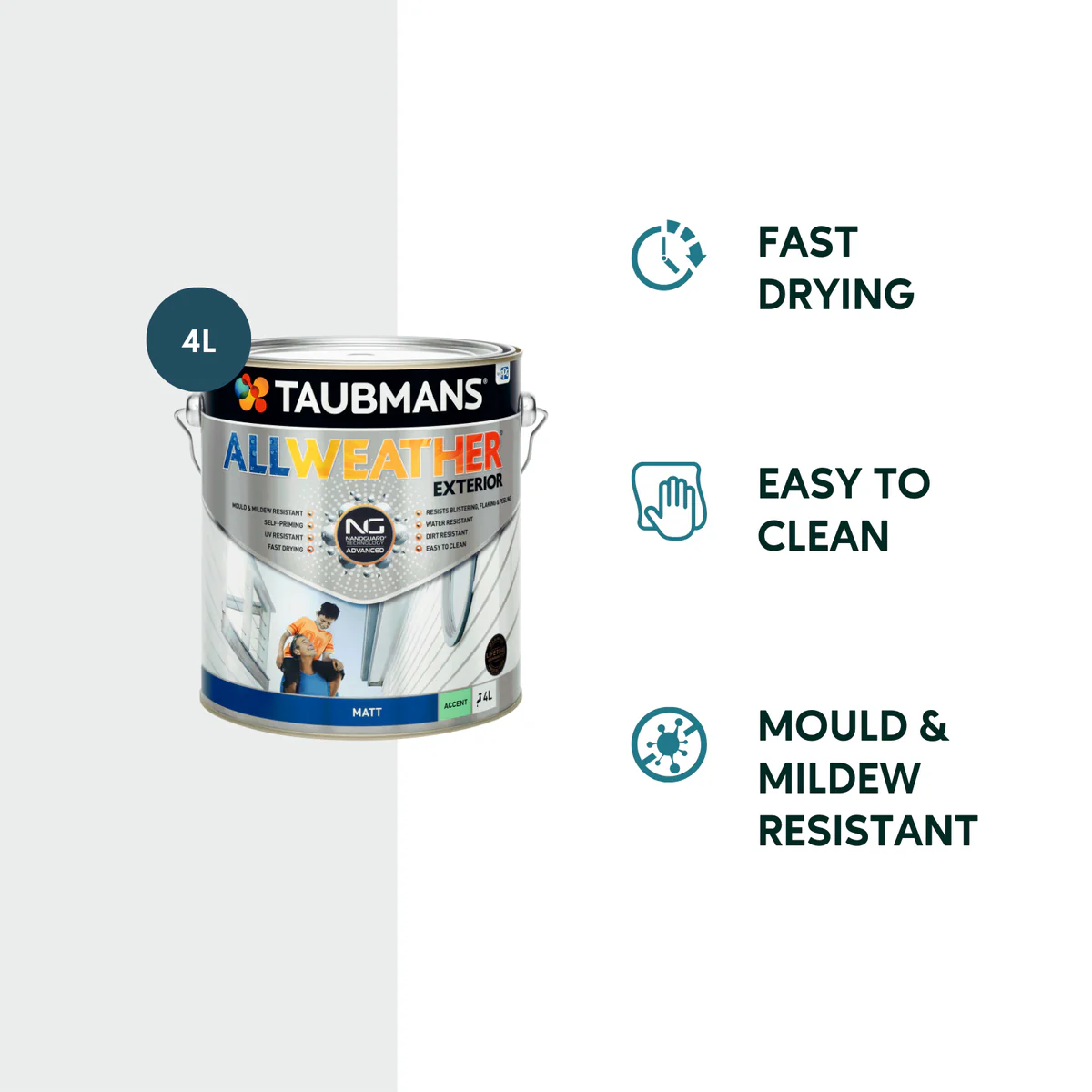 Taubmans 4L Accent Matt All Weather Exterior Paint - 4L - Water Based Acrylic - Image 2