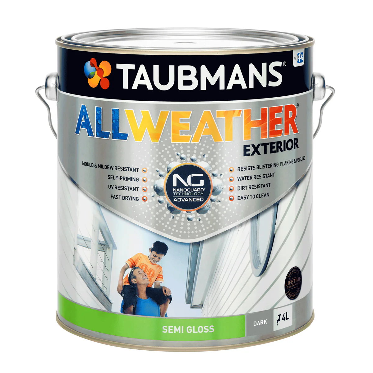 Taubmans 4L All Weather Exterior Paint - Dark Semi Gloss - Mould Resistant