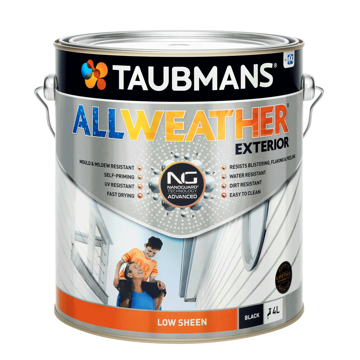Taubmans 4L Black Low Sheen Exterior Paint - All Weather - Mould Resistant
