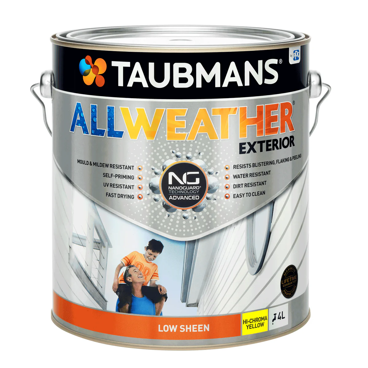 Taubmans 4L Hi C Yellow Low Sheen Exterior Paint - All Weather - Mould Resistant