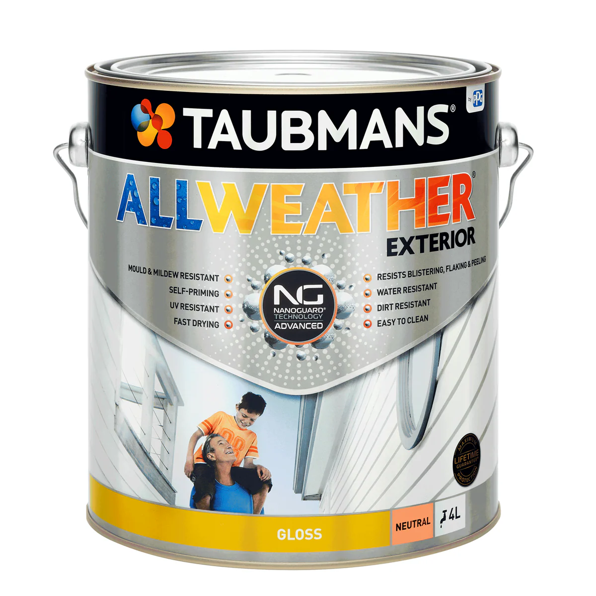 Taubmans 4L Neutral Gloss All Weather Exterior Paint - Mould Resistant - Fast Drying