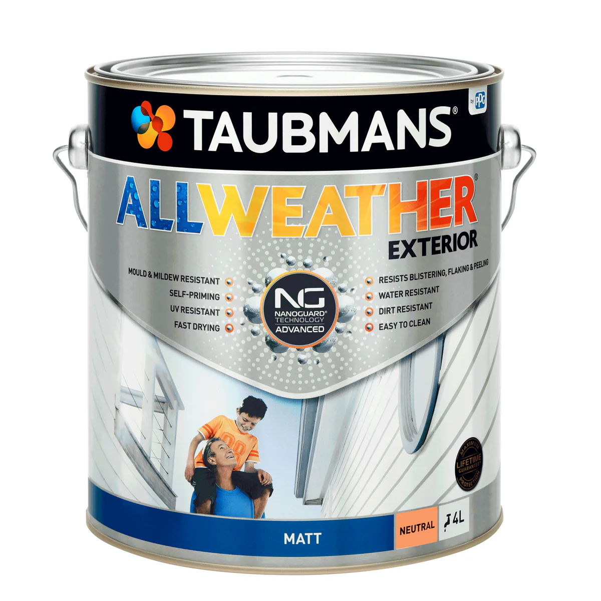 Taubmans 4L Neutral Matt All Weather Exterior Paint - Water Based - Mould Resistant