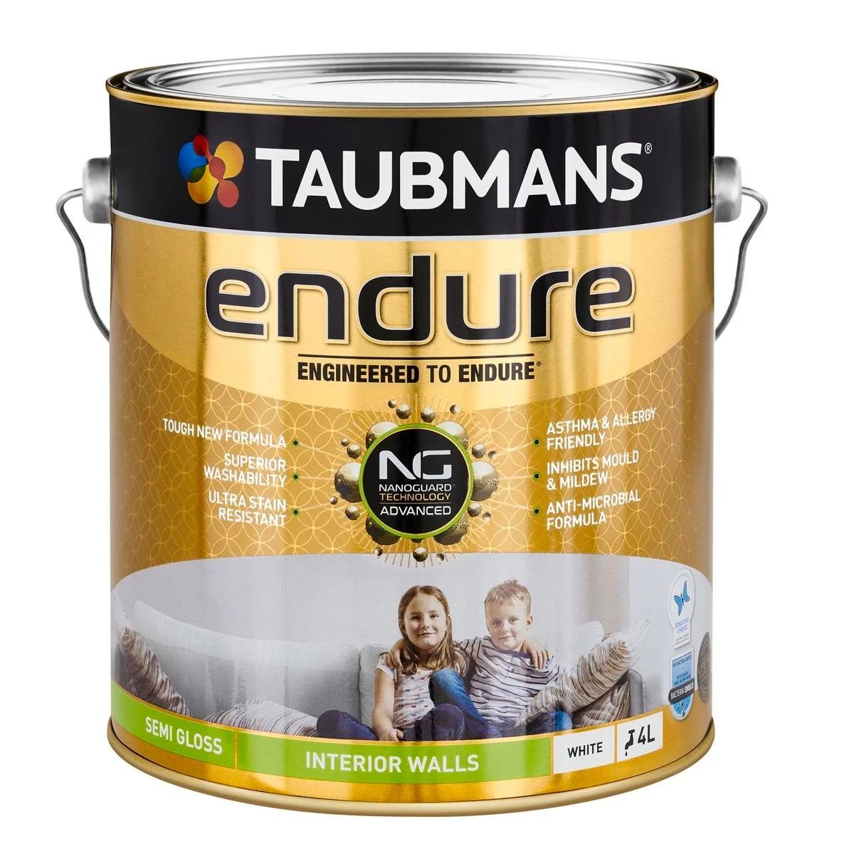 Taubmans 4L White Semi Gloss Endure Interior Walls Paint - Durable - Stain Resistant - 4L