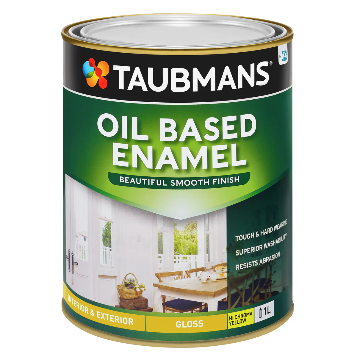 Taubmans Hi C Yellow Gloss Oil Based Enamel - 1L - Durable Finish - 1.202kg