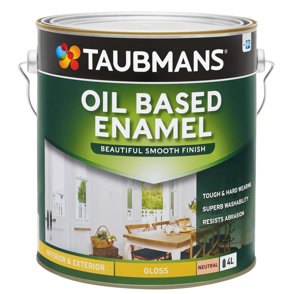 Taubmans Neutral Gloss Oil Based Enamel - 4L - White - Durable Finish