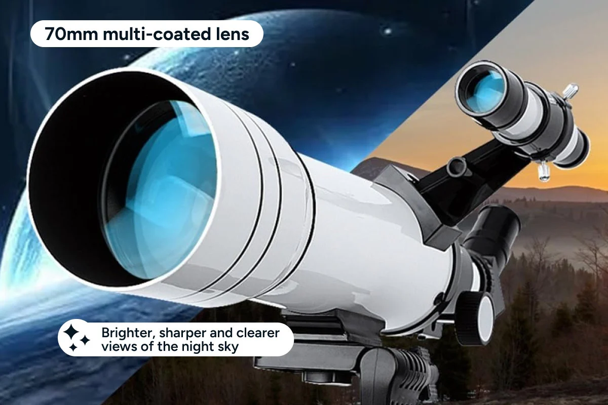Telescope with 70mm Lens, Tripod & Smartphone Adapter for Stargazing - Image 4