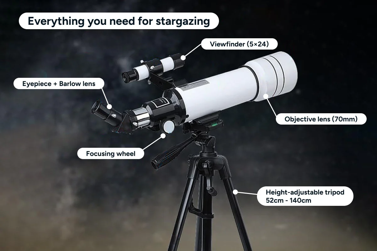 Telescope with 70mm Lens, Tripod & Smartphone Adapter for Stargazing - Image 5