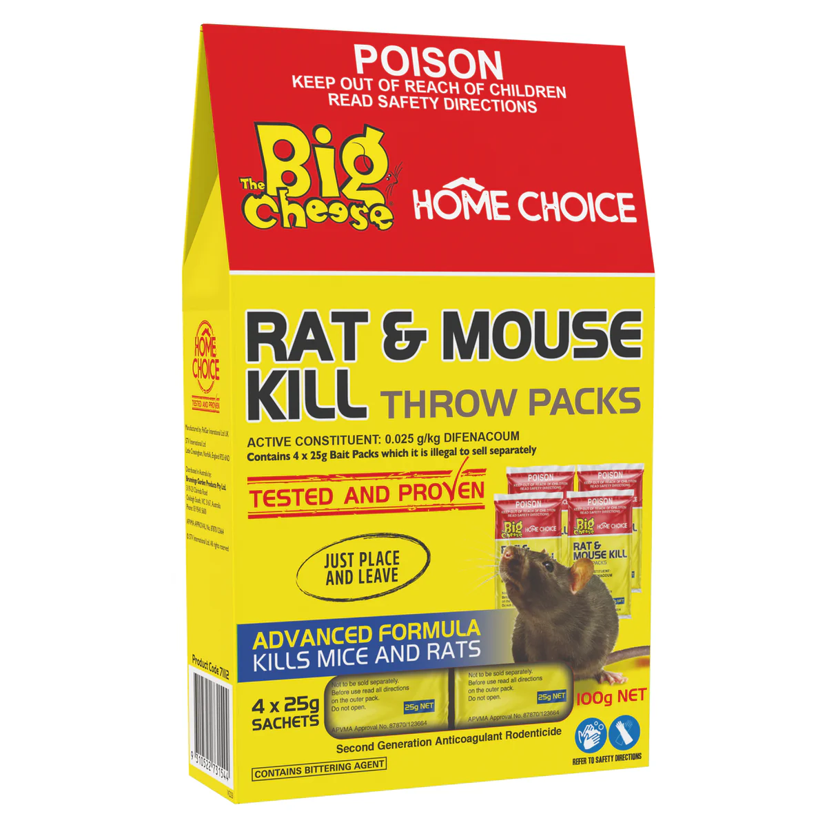 The Big Cheese Rat & Mouse Kill - 4 x 25g - Rodenticide - Easy Baiting