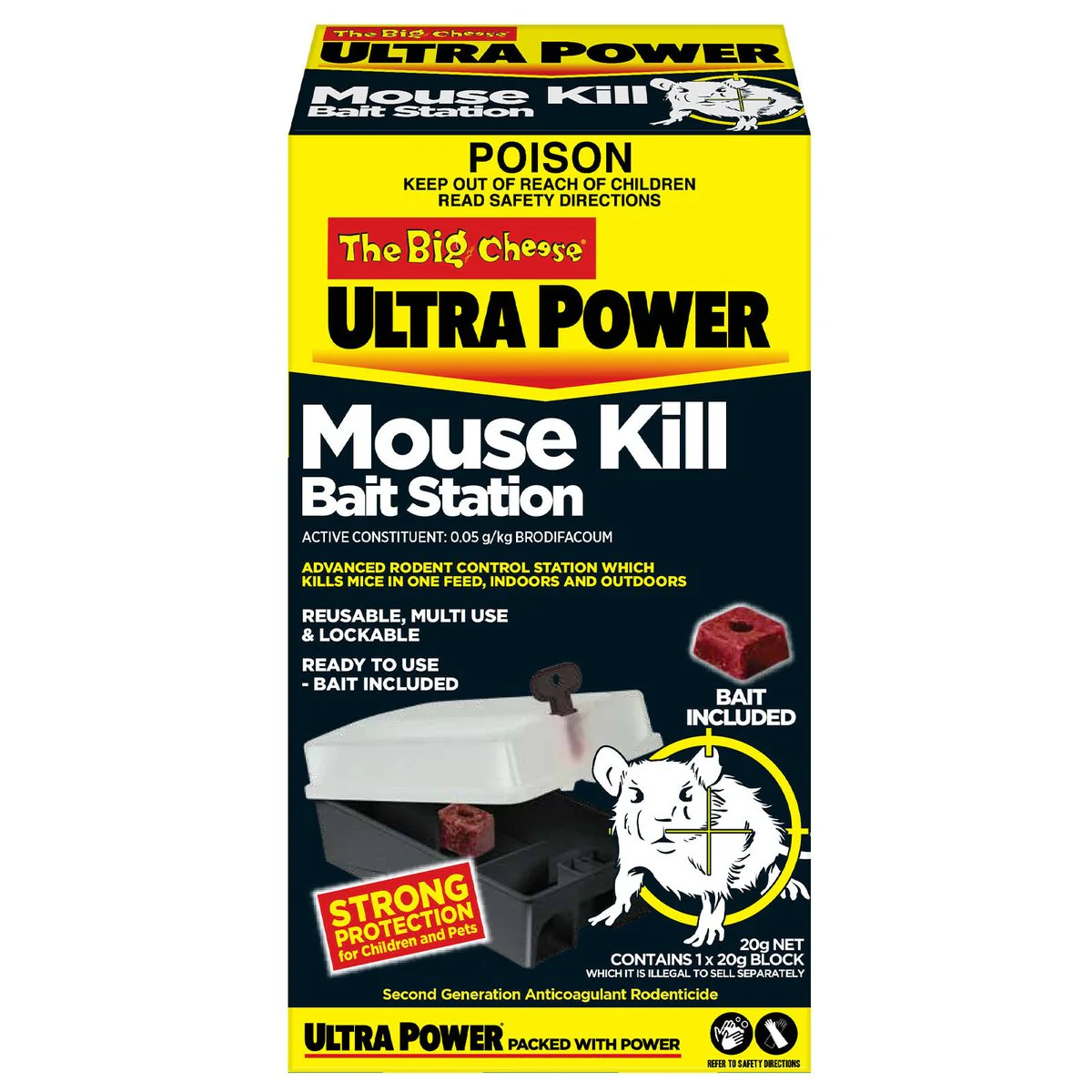 The Big Cheese Ultra Power Mouse Kill Bait Station 20g Brodifacoum Safe