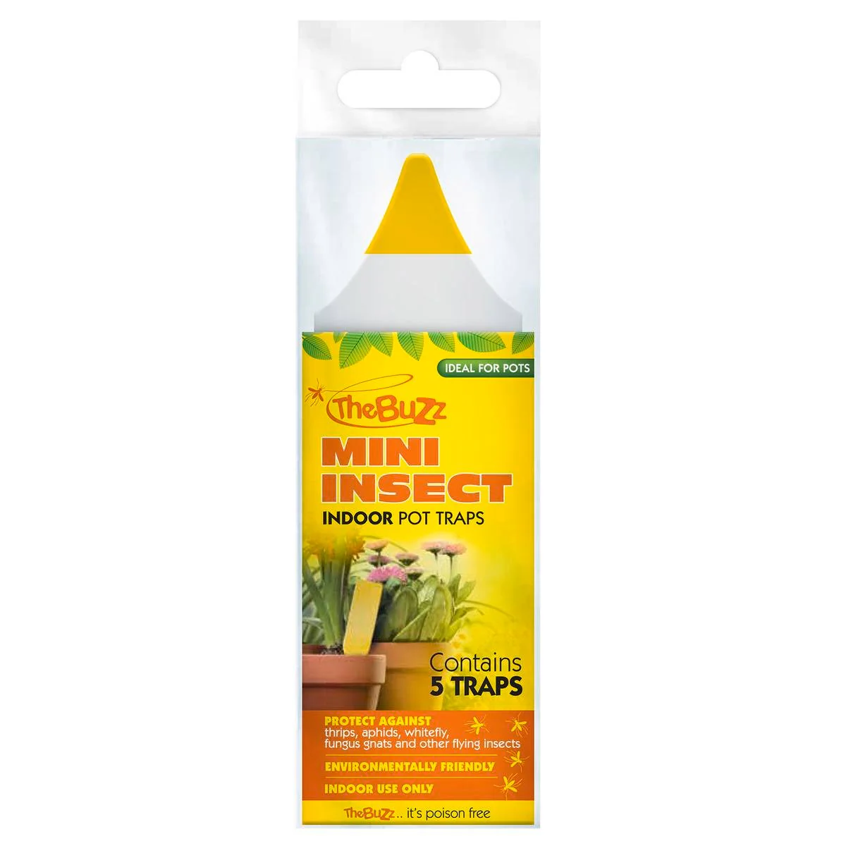 The Buzz Mini Insect Indoor Pot Traps 5 Pack - Yellow - 4mm x 160mm x 55mm