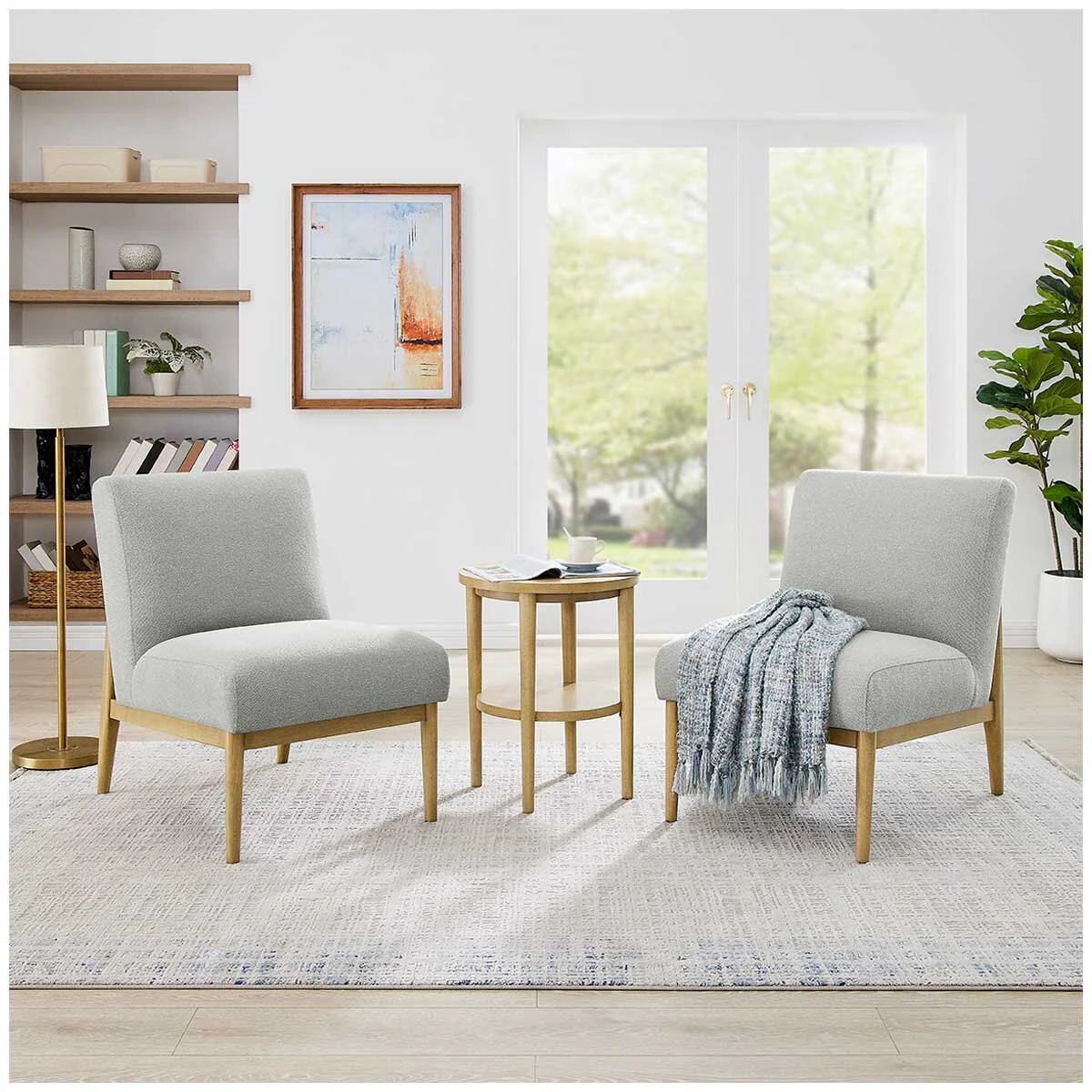 Thomasville 3 Piece Fabric Chair and Accent Table Set Durable Dark Grey