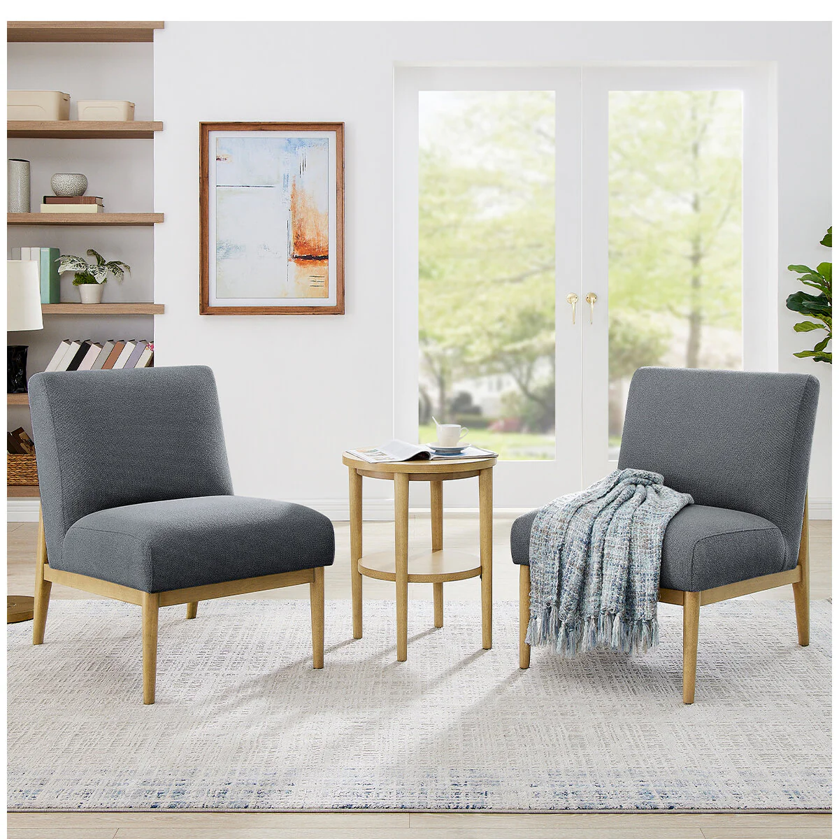 Thomasville 3 Piece Fabric Chair and Accent Table Set Durable Dark Grey - Image 12