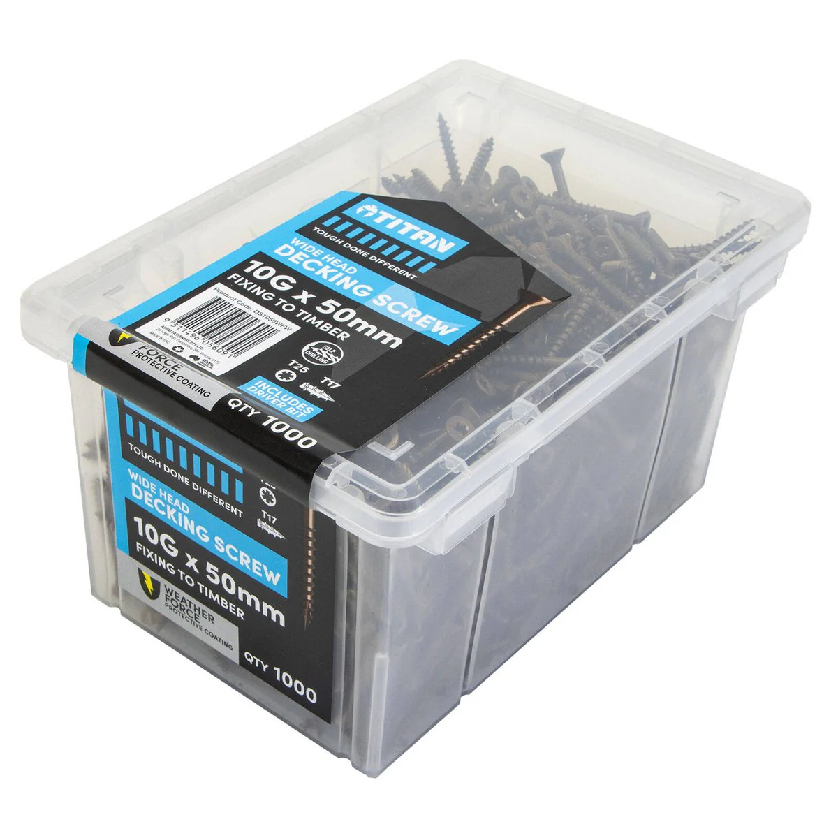 Titan 10g x 50mm Weather Force Wide Head Decking Screws - Pack of 1000 - Galvanised - Corrosion Resistant - Image 2