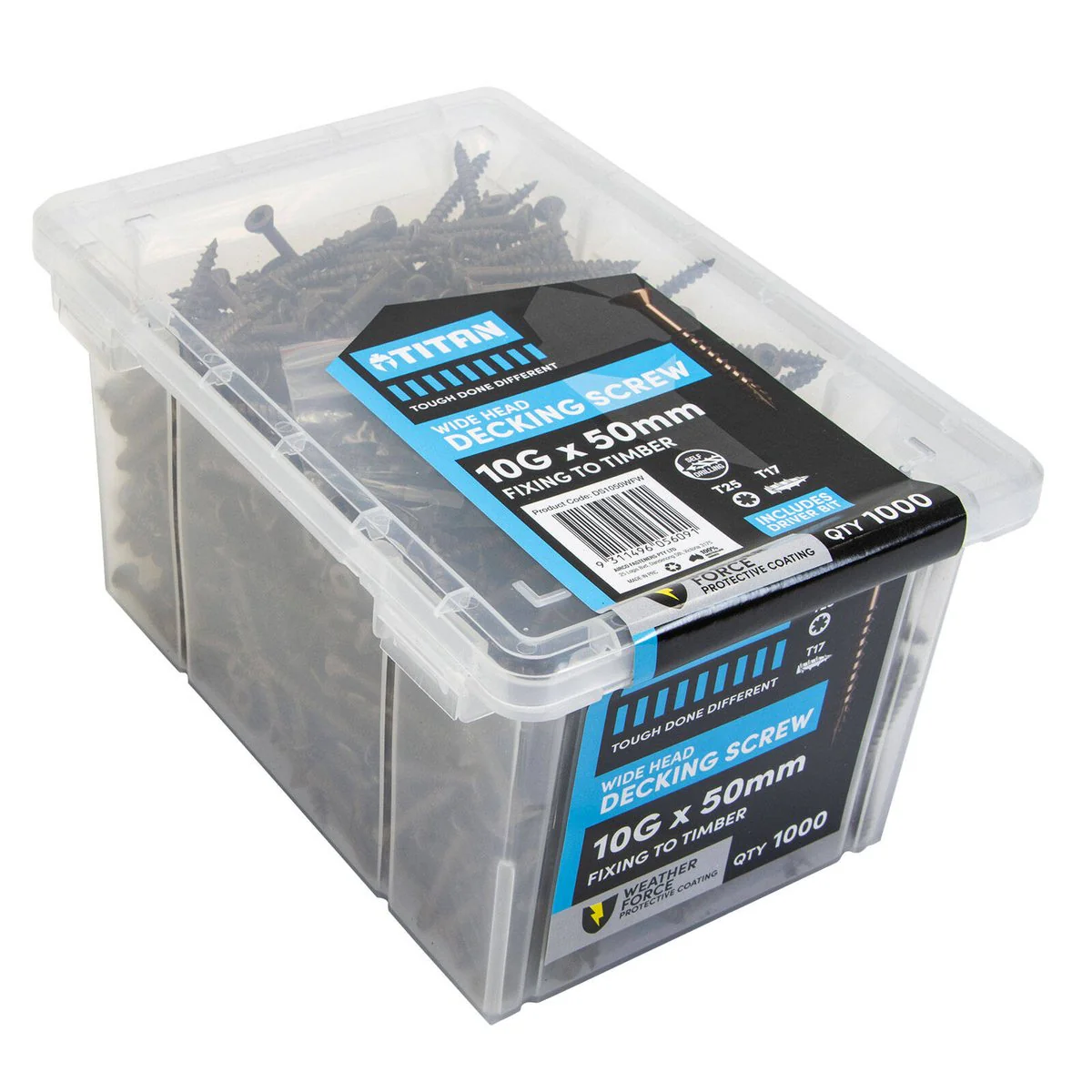 Titan 10g x 50mm Weather Force Wide Head Decking Screws - Pack of 1000 - Galvanised - Corrosion Resistant - Image 3