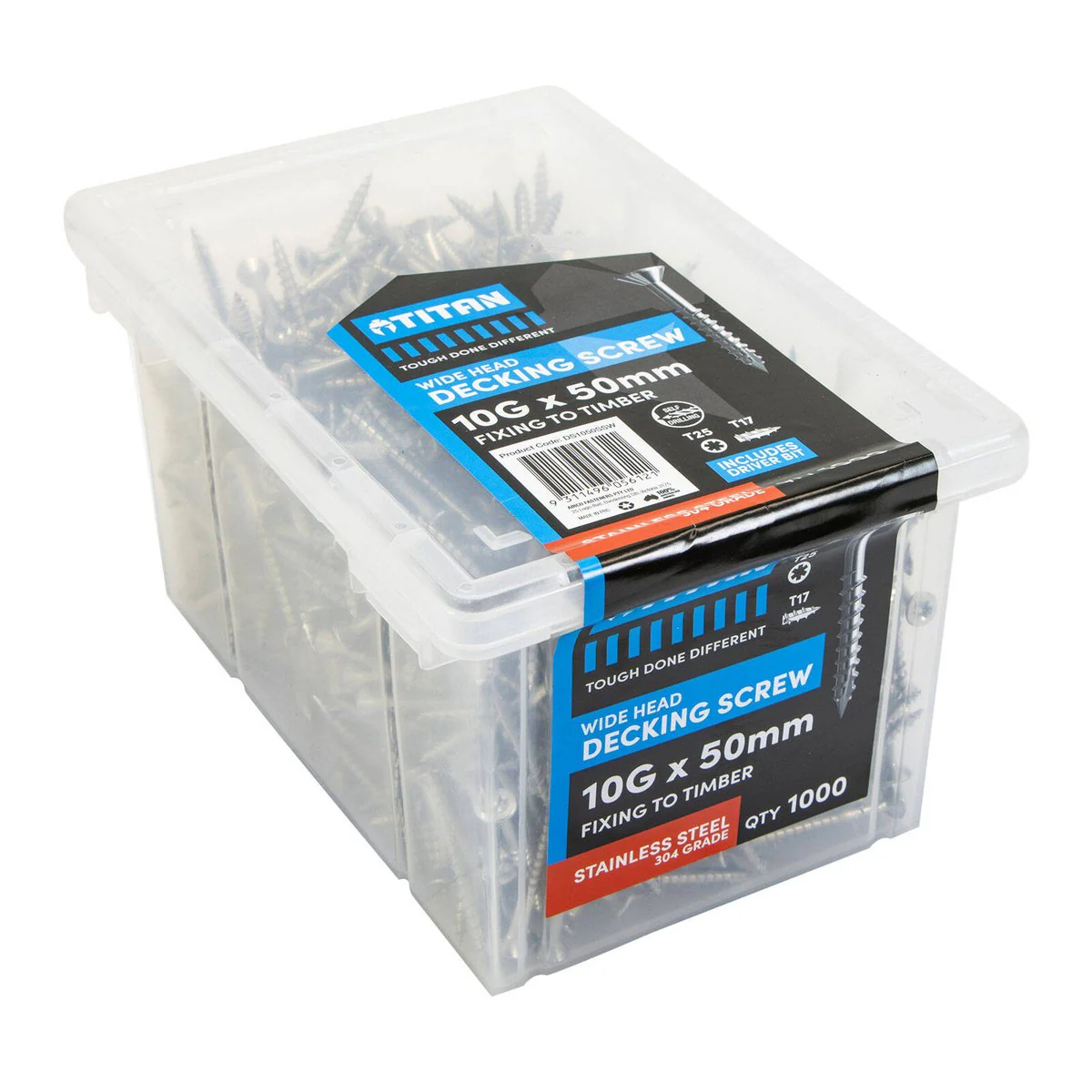 Titan 10g x 50mm Wide Head Decking Screw 304 Stainless Steel Pack of 1000 - Durable - Flush Finish - Image 3