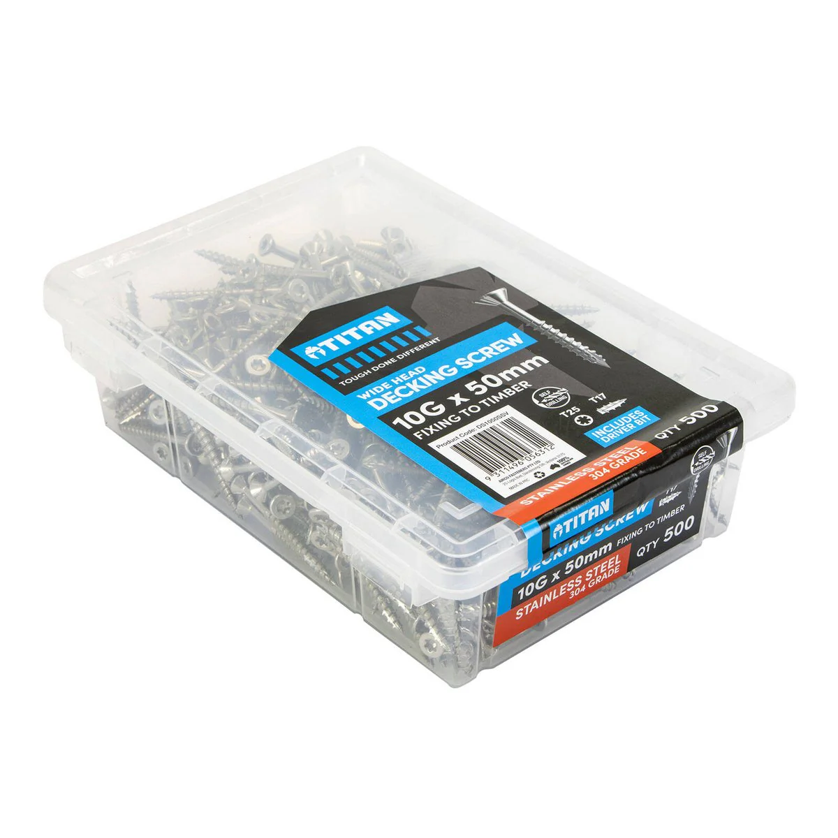 Titan 10g x 50mm Wide Head Decking Screw 304 Stainless Steel Pack of 500 - Durable - Flush Finish - Image 3