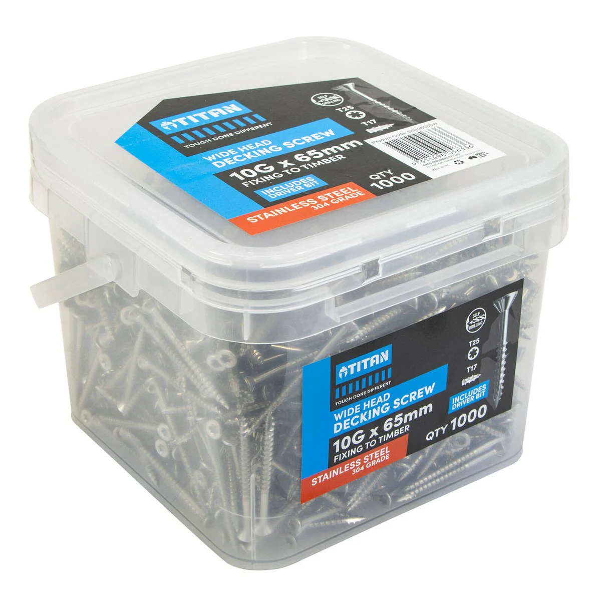 Titan 10g x 65mm Wide Head Decking Screw 304 Stainless Steel - Pack of 1000 - Strong Hold - Flush Finish - Image 3