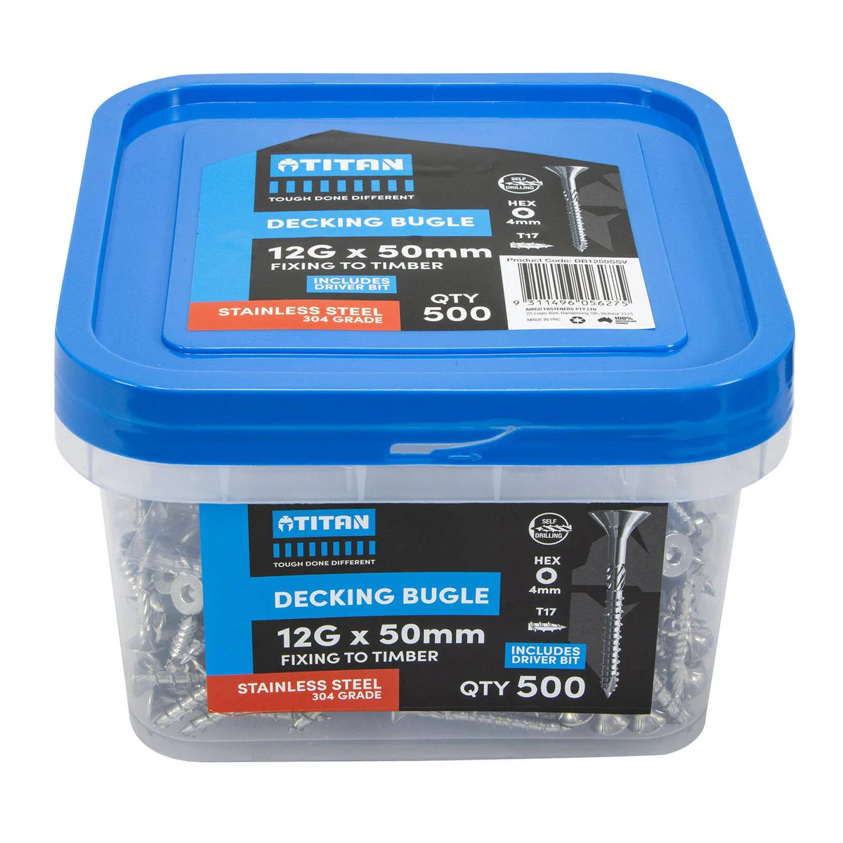 Titan 12g x 50mm Decking Screws - 304 Stainless Steel - Pack of 500 - Durable