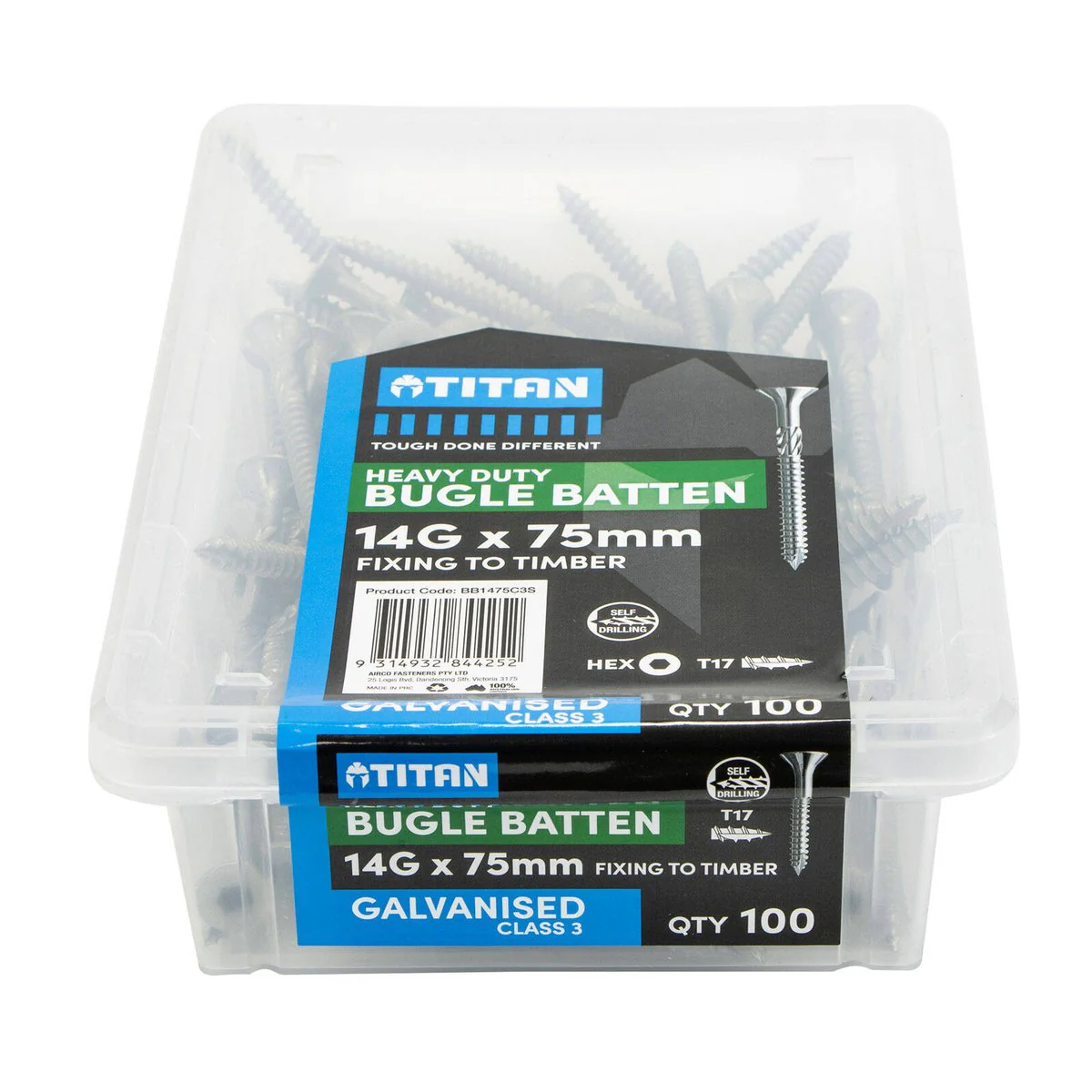 Titan 14g Gal Bugle Batten Screw - 100 Pack - 75mm - Heavy-Duty Fastener