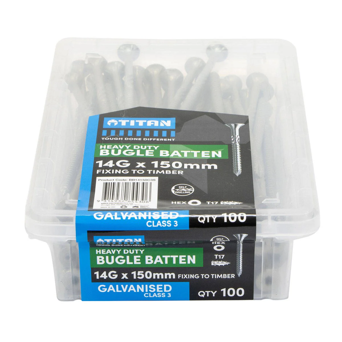 Titan 14g Gal Bugle Batten Screw - 150mm - 100 Pack - Heavy-Duty Fastening