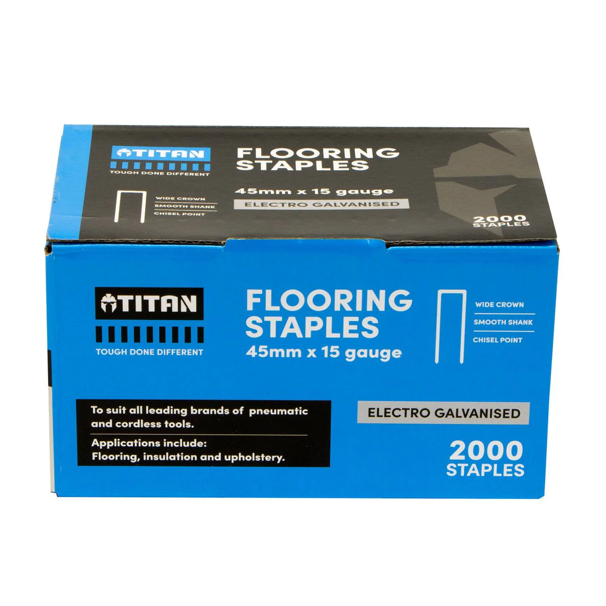 Titan 15g x 45mm Electro Galvanised Collated Flooring Staples - Pack of 2000 - Corrosion Resistant