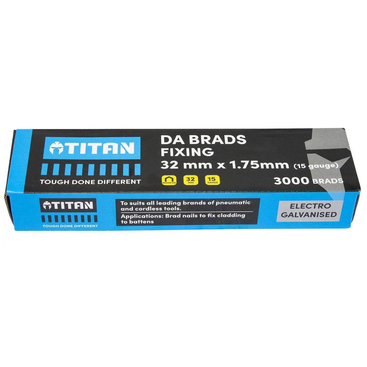 Titan 32x 1.75mm Electro Galvanised 34° Angled Collated Nail Da Brads Pack of 3000 - Durable Fasteners for Carpentry