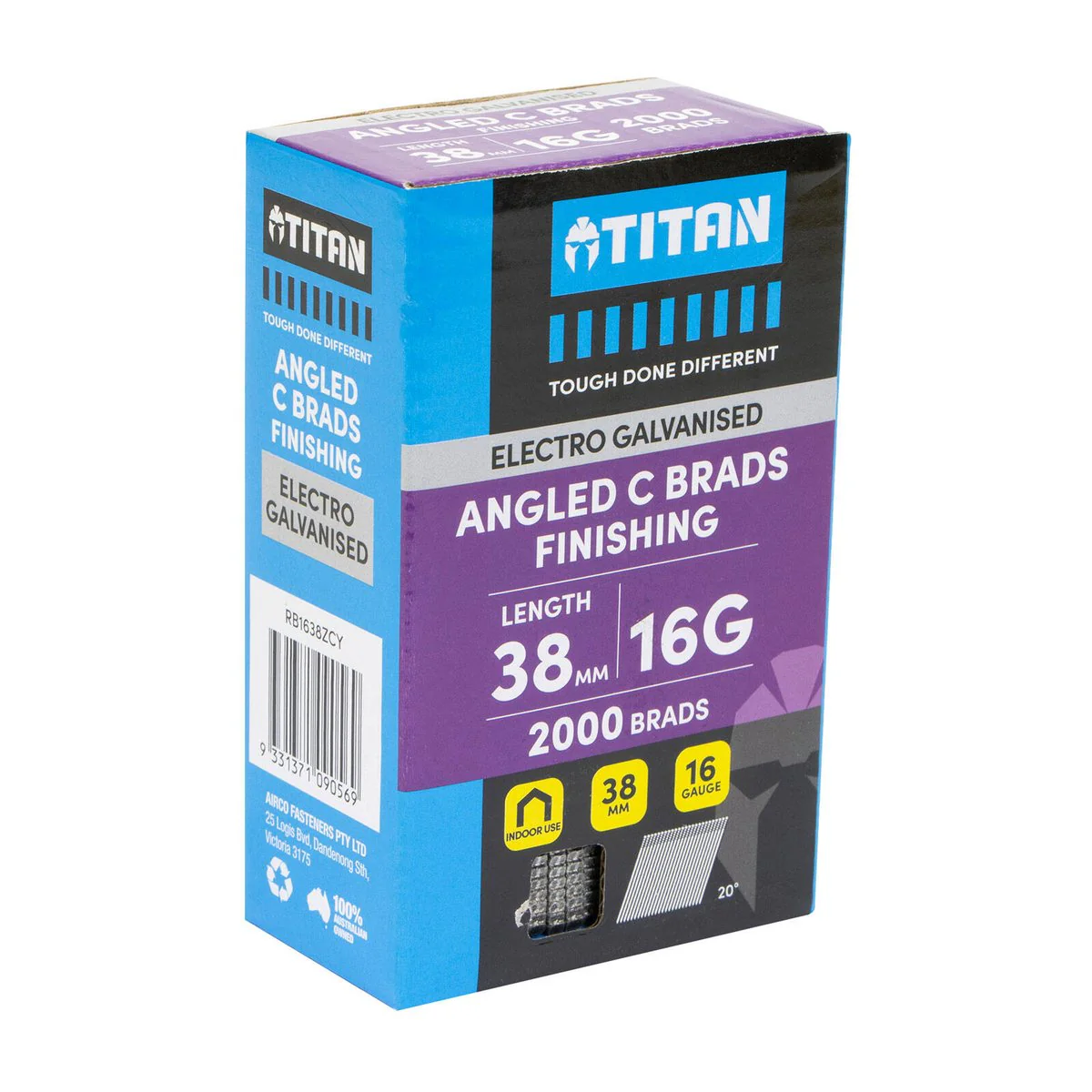 Titan 38mm 16 Gauge Electro Galvanised 20° Angled Collated Nail Brads Pack of 2000 - Chisel Point - Corrosion Resistant - Image 2