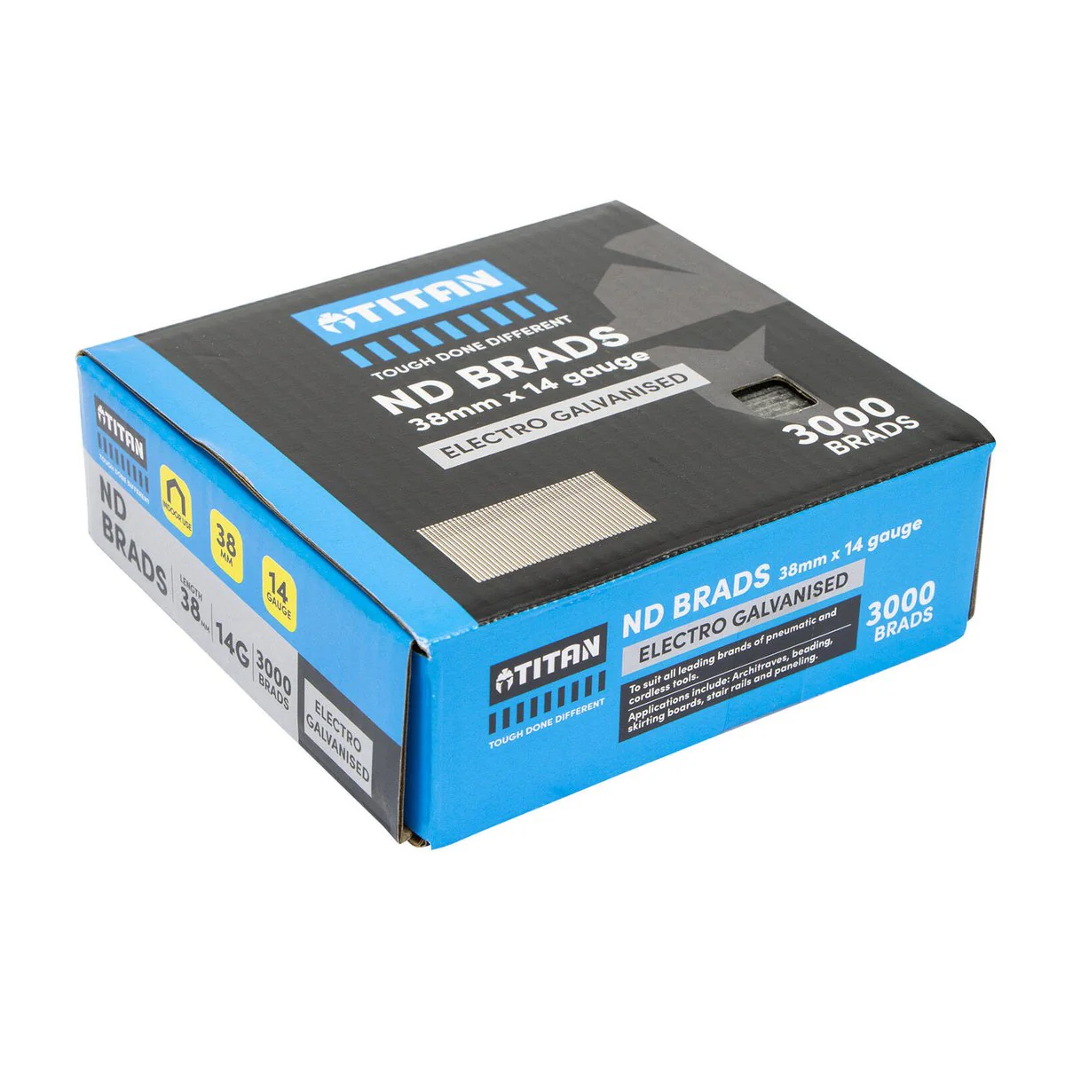 Titan 38mm Electro Galvanised Straight Collated Nail Brads Pack of 3000 - 14 Gauge - Chisel Point - Corrosion Resistant - Image 2
